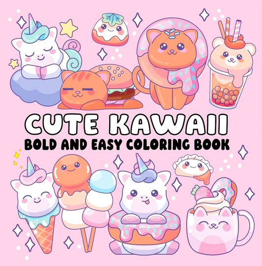 Cute Kawaii Bold And Easy Coloring Book