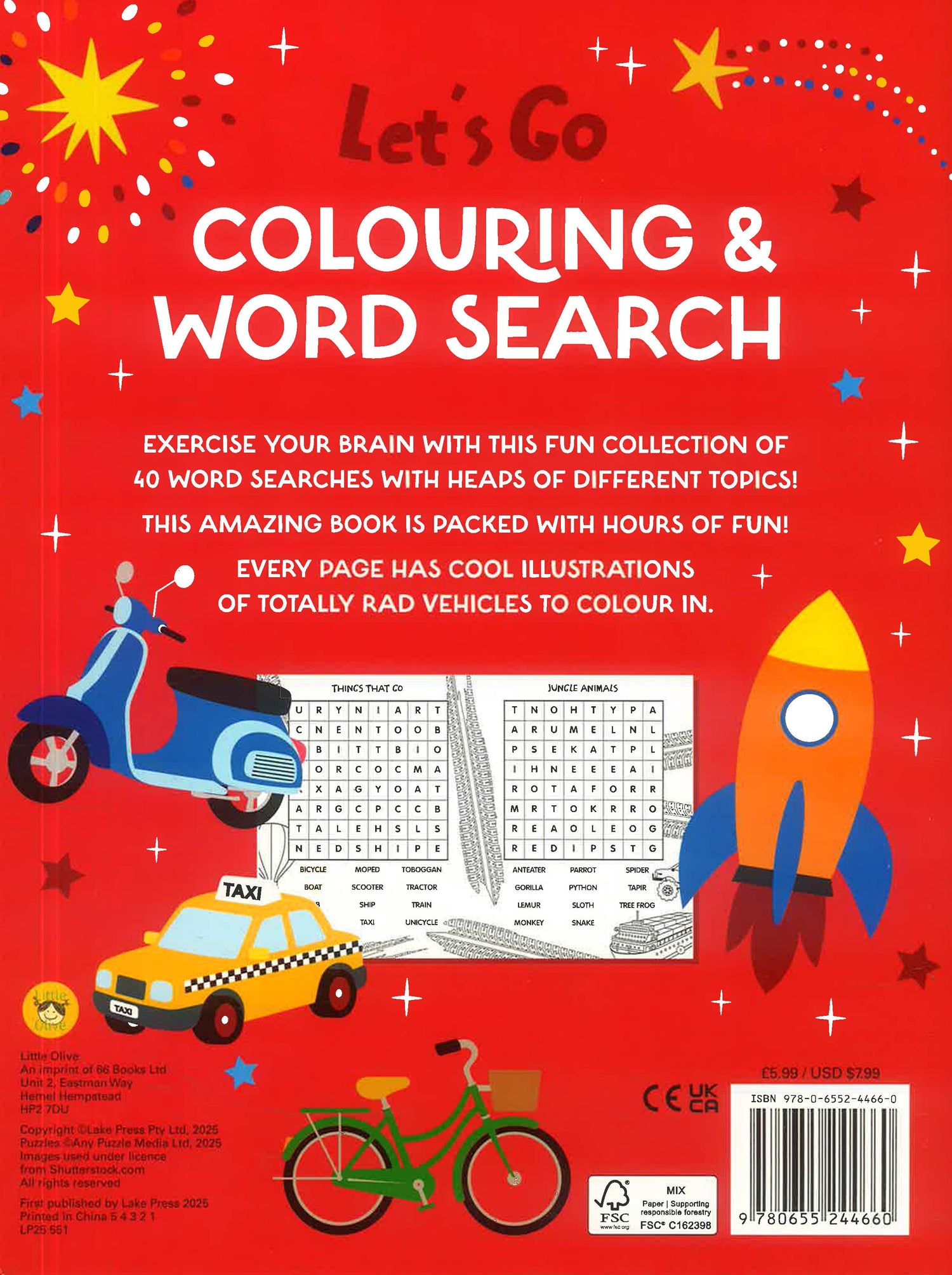 Little Olive: Let's Go: Colouring & Word Search Book by Lake Press – book cover