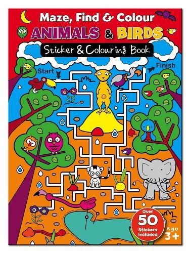 Maze Find & Colour Animals & Birds Sticker & Colouring Book