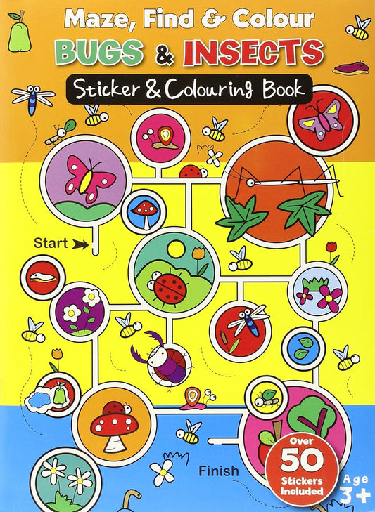 Maze Find & Colour Bugs & Insects Sticker & Colouring Book