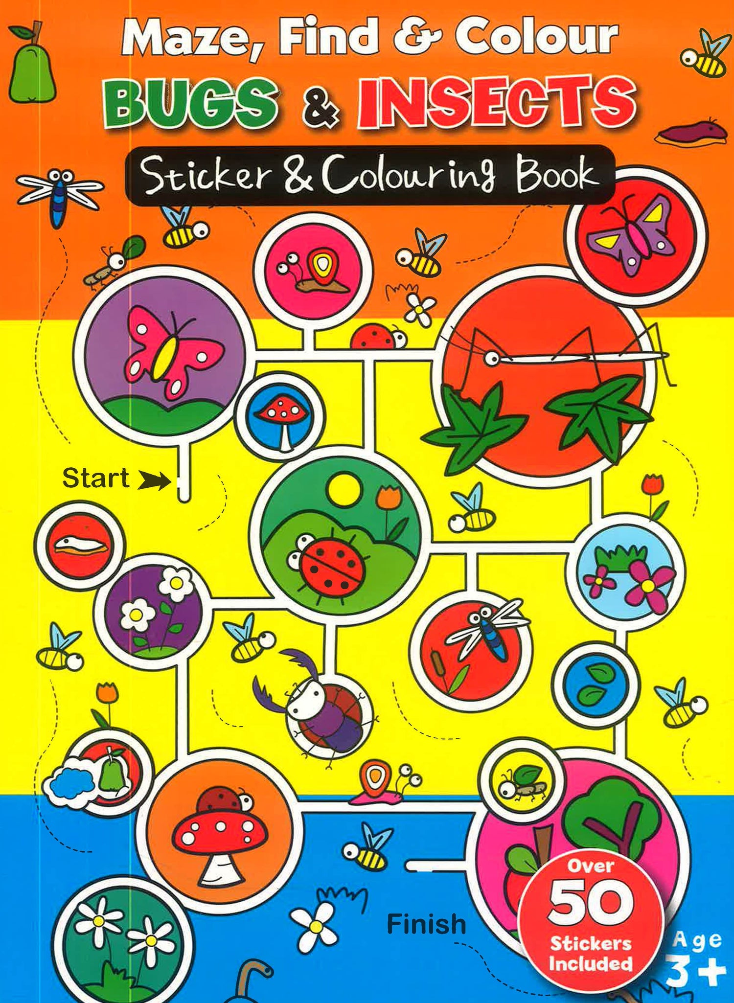 Maze Find & Colour Bugs & Insects Sticker & Colouring Book by North Parade Publishing – book cover
