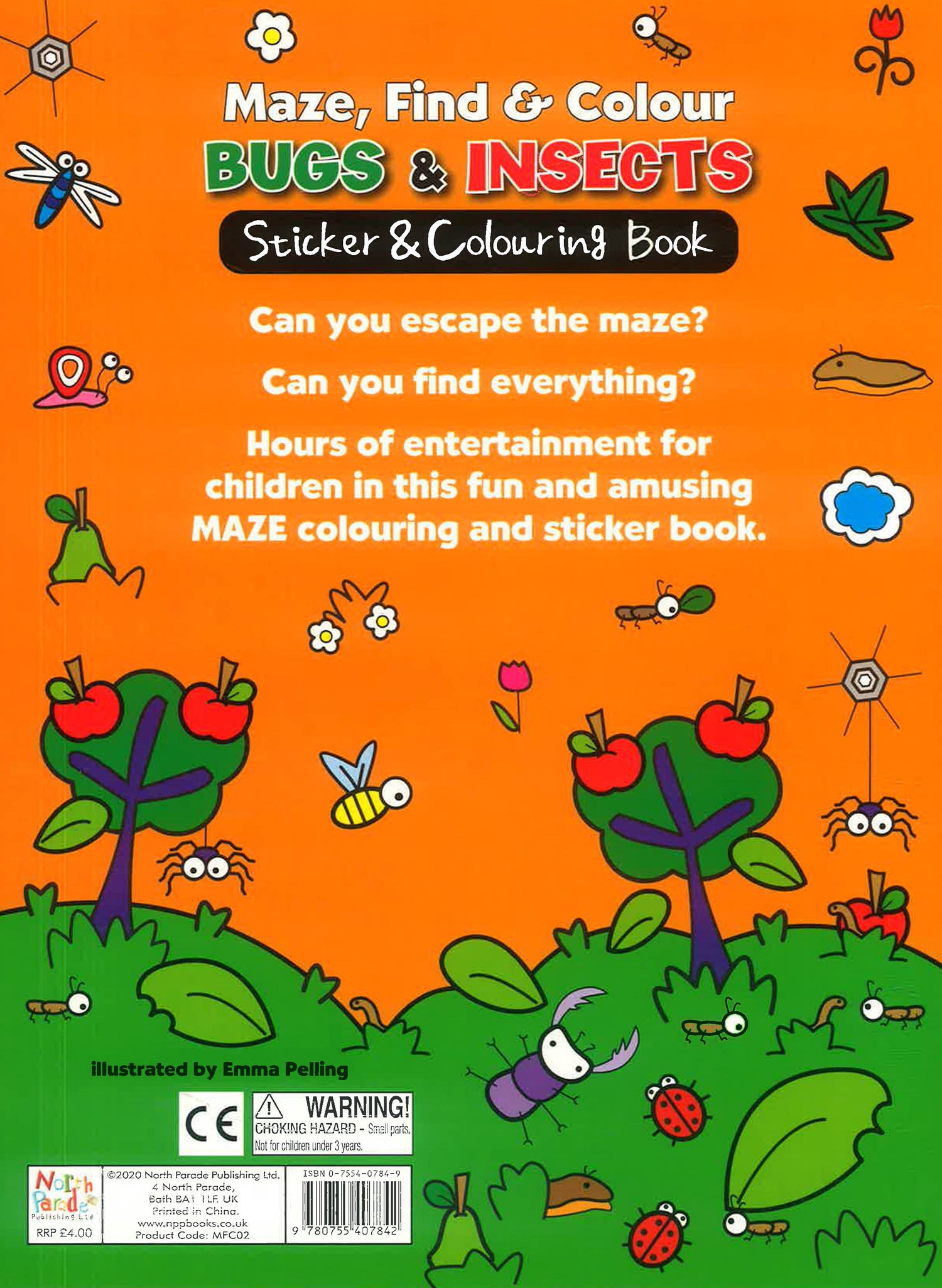 Maze Find & Colour Bugs & Insects Sticker & Colouring Book by North Parade Publishing – book cover