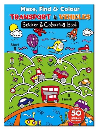 Maze Find & Colour Transport & Vehicles Sticker & Colouring Book