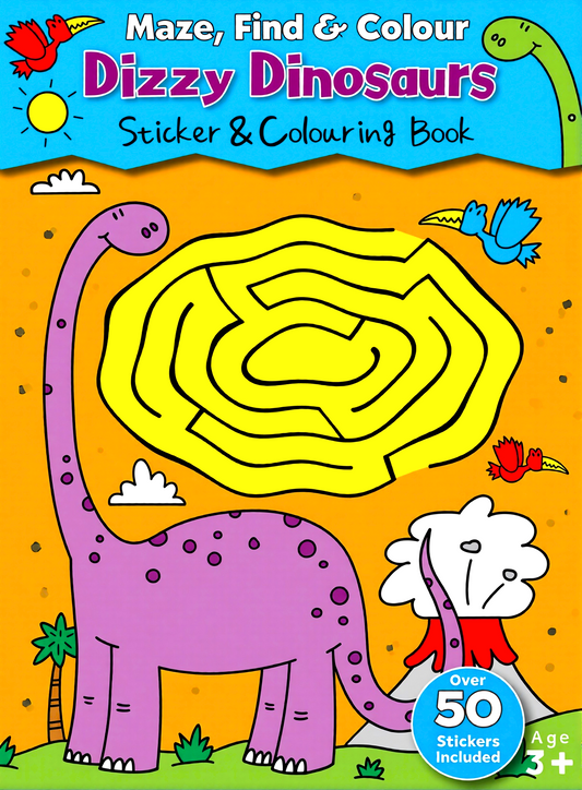 Maze, Find & Colour Dizzy Dinosaurs  Sticker & Colouring Book