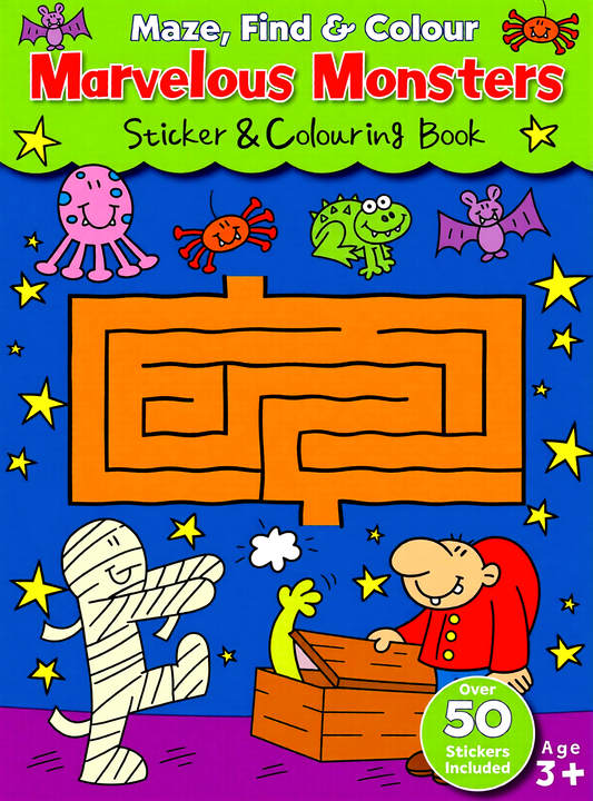 Maze, Find & Colour Marvelous Monsters Sticker & Colouring Book
