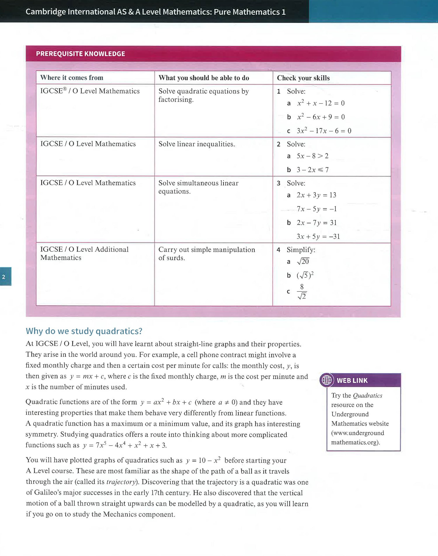 As Pure Math Chapters Names Cambridge International AS & A Level Mathematics: Pure Mathematics 1 C ...