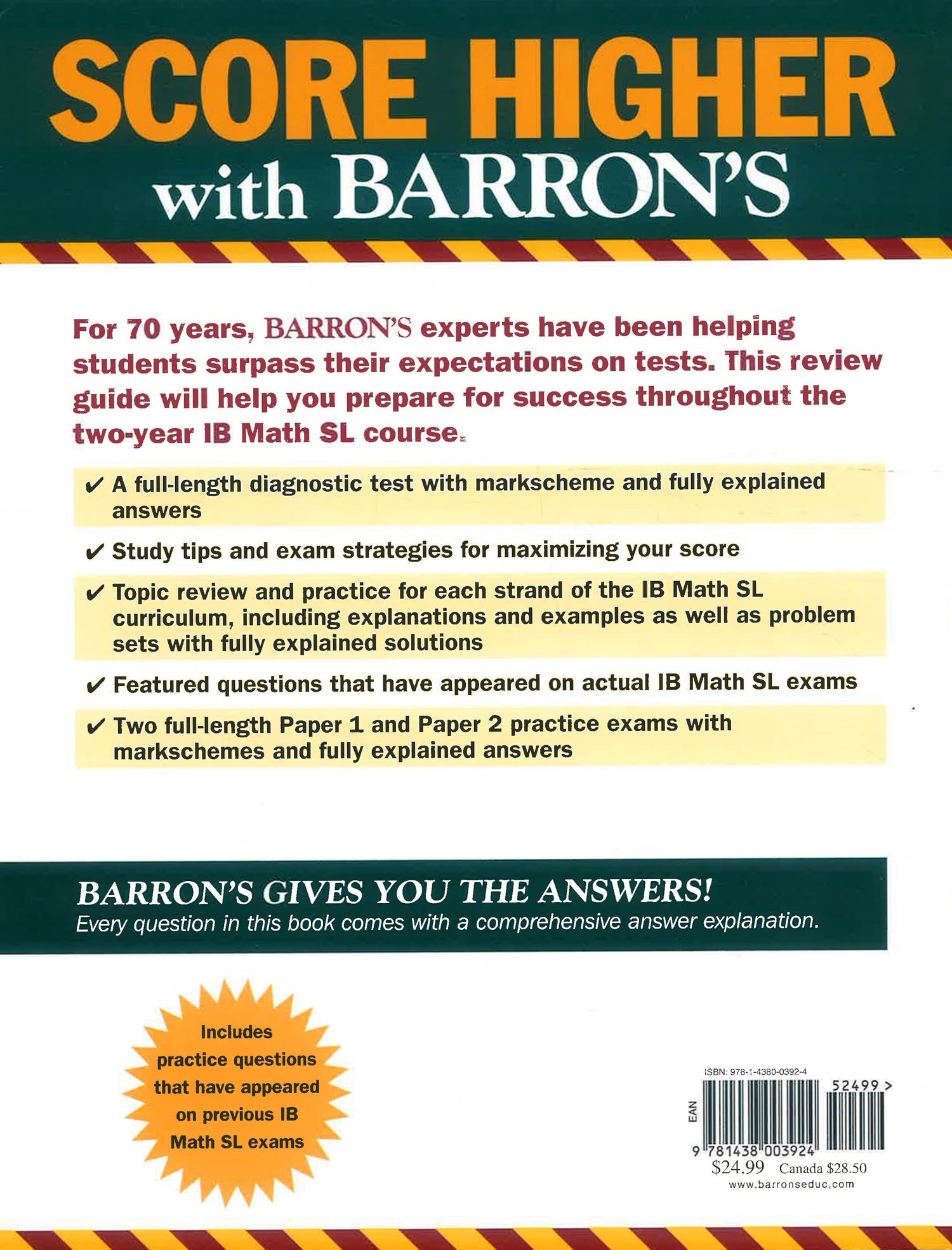 Math Baron Barron'S: Ib Math Sl – BookXcess