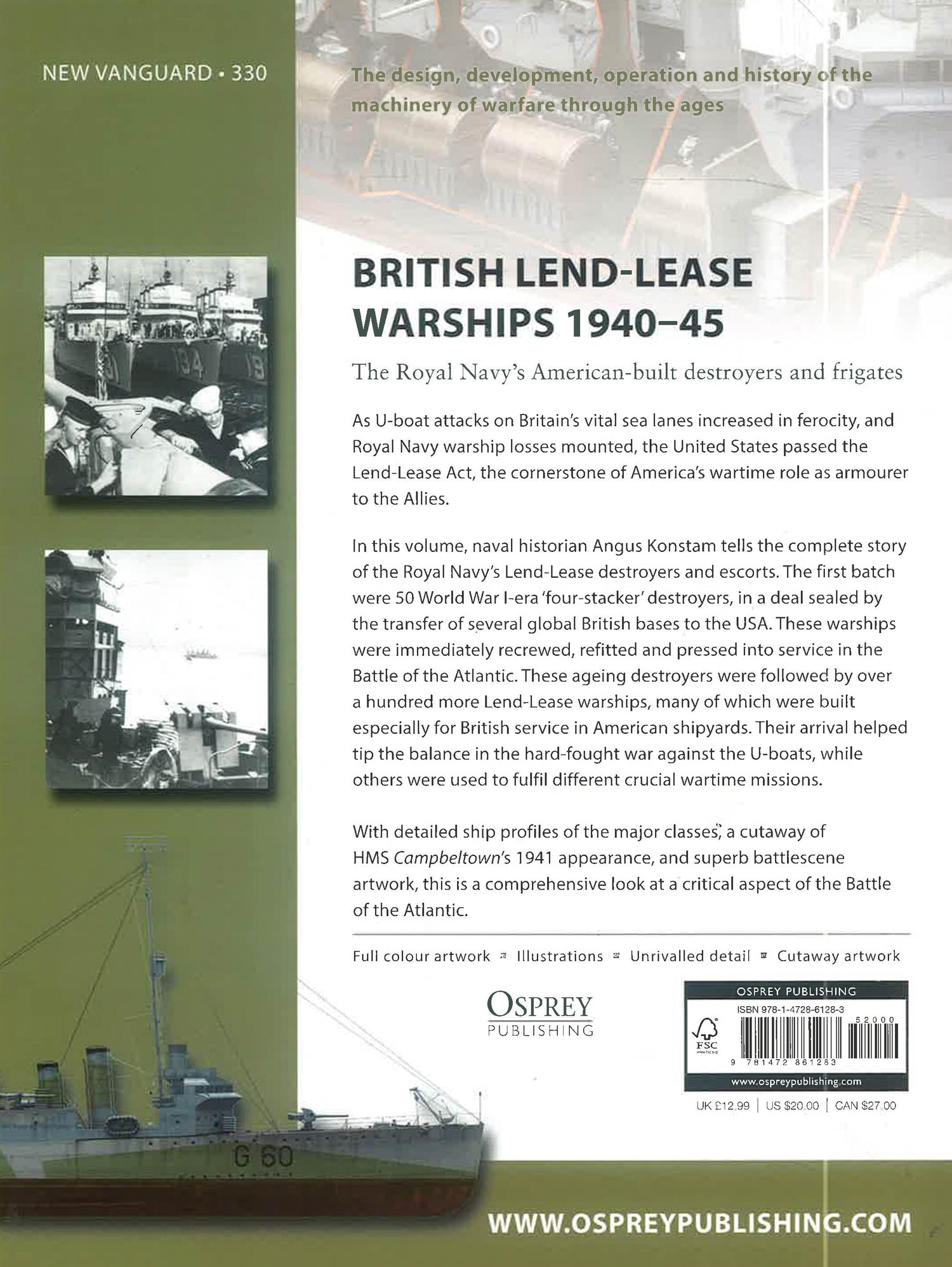 British Lend-Lease Warships 1940–45: The Royal Navy's American-Built Destroyers And Frigates (New Vanguard, No. 330) by Angus Konstam – book cover