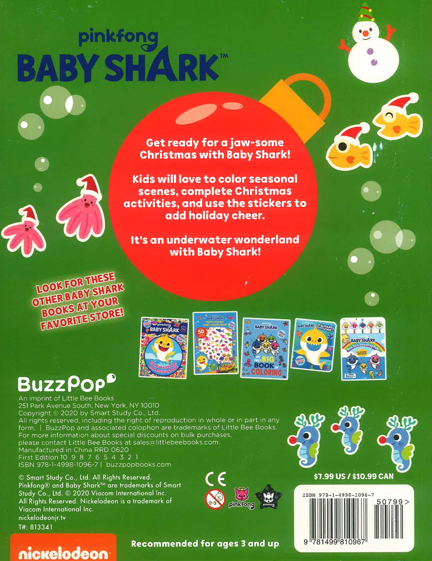 Baby Shark: A Jaw-Some Christmas Coloring And Sticker Book by Pinkfong – book cover