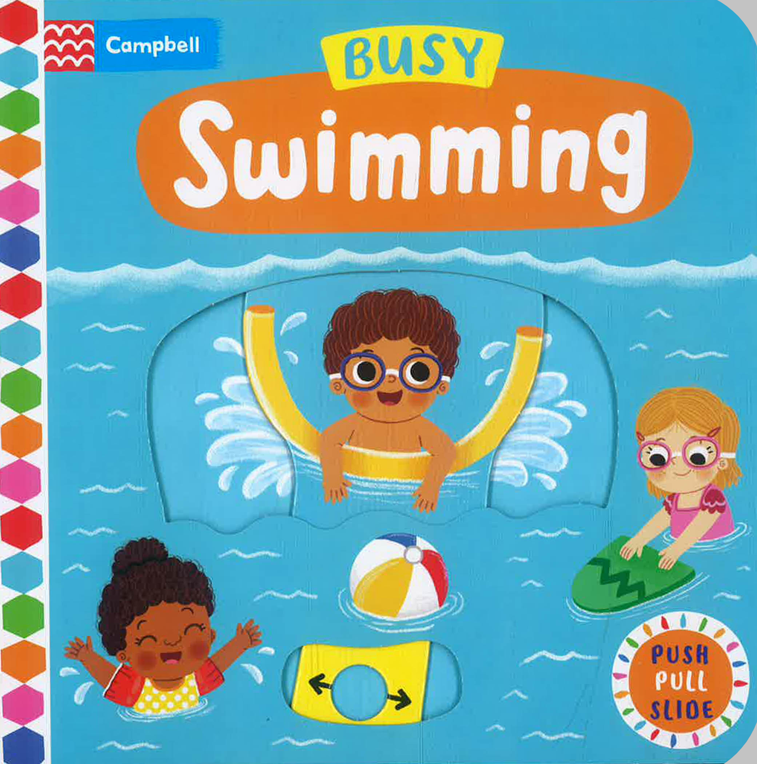Campbell Busy Swimming (Push Pull Slide) by Louise Forshaw – book cover