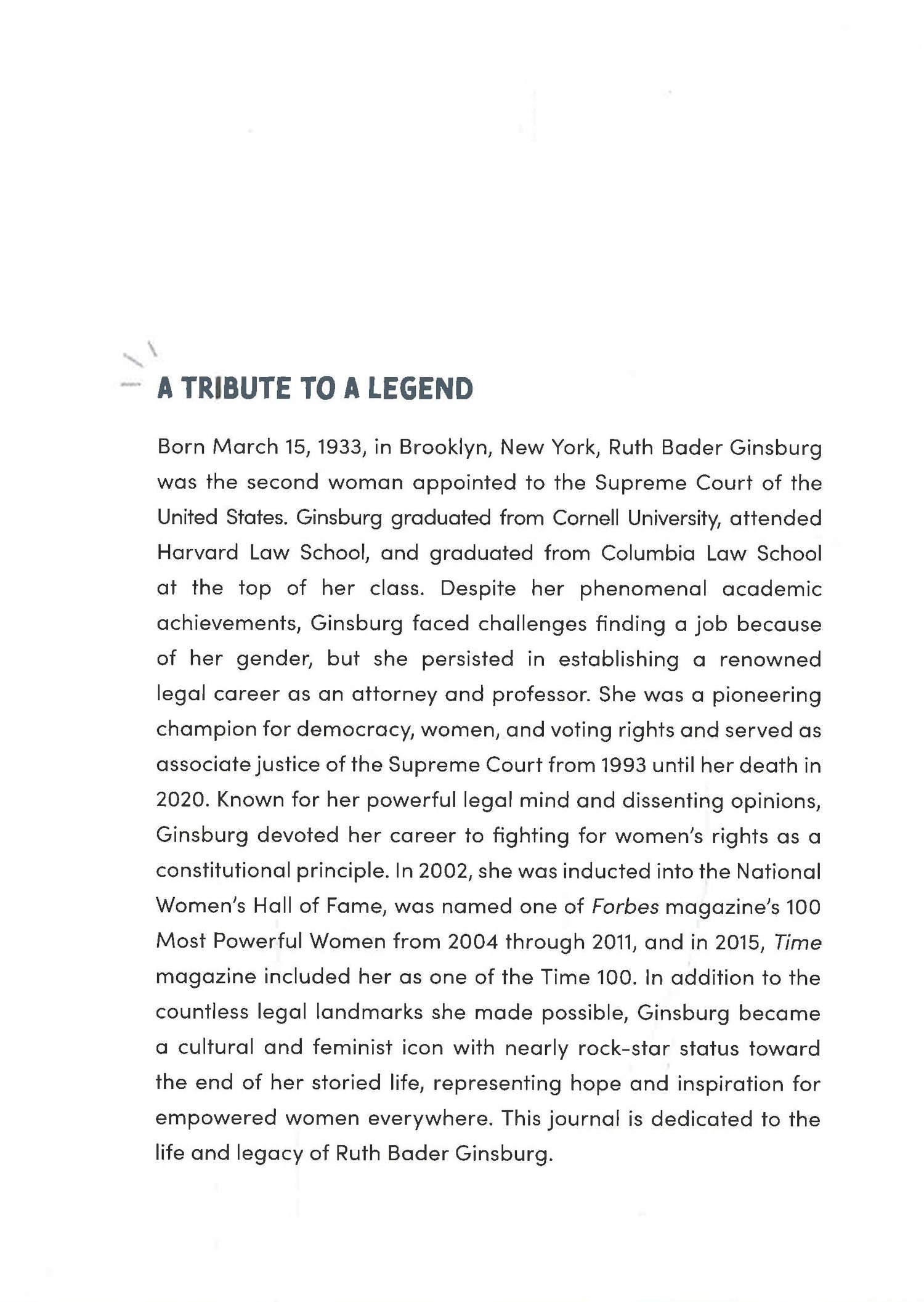 The Legacy Of Ruth Bader Ginsburg Commemorative Journal – BookXcess