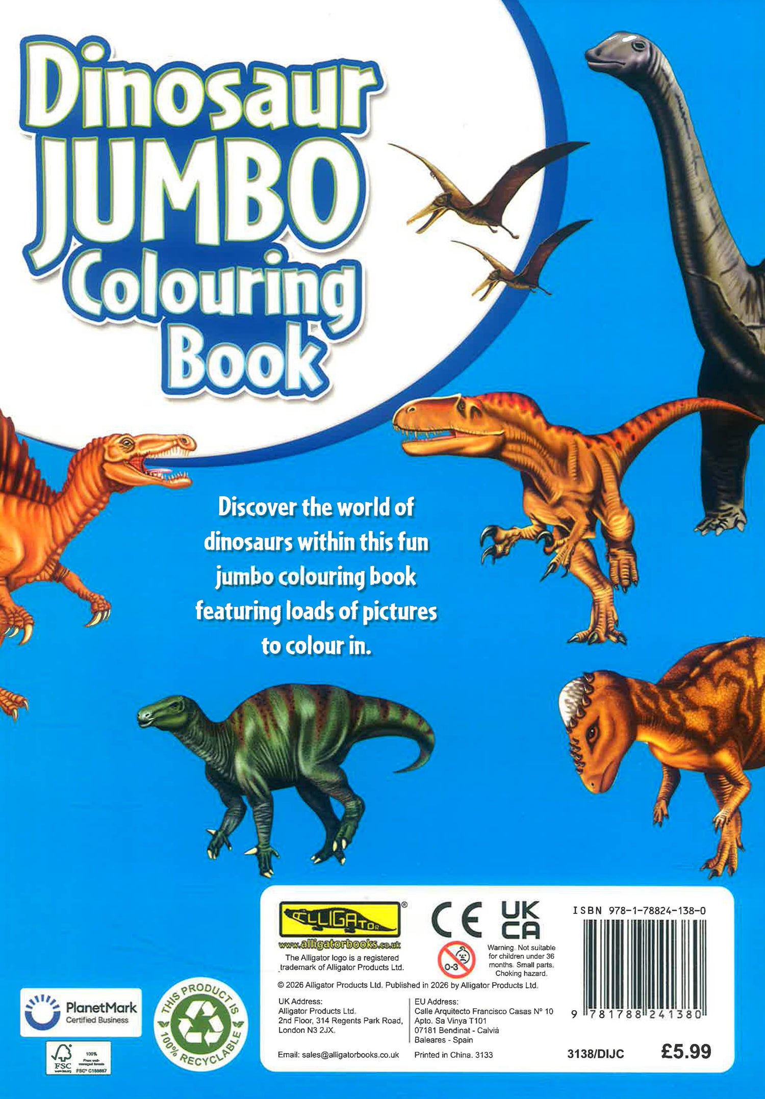 Dinosaur Jumbo Colouring Book by Alligator Books – book cover