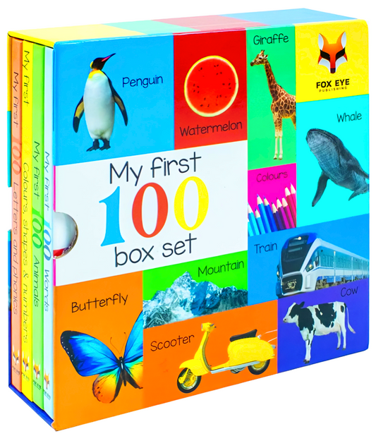 My First 100 Words Box Set 4 Board Books Collection Set(Words, Animals, Colours, Shapes and Numbers, Letters and Phonics)