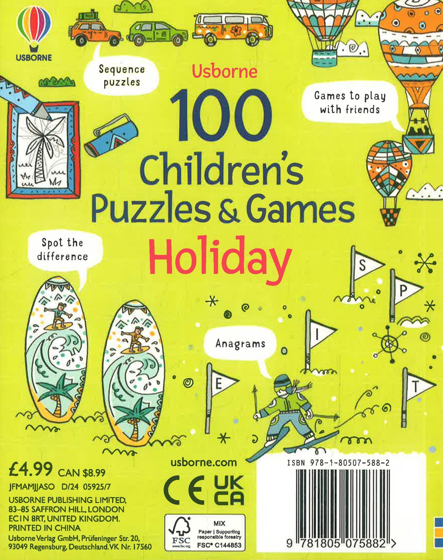 Usborne 100 Children's Puzzles And Games: Holiday by Phillip Clarke – book cover