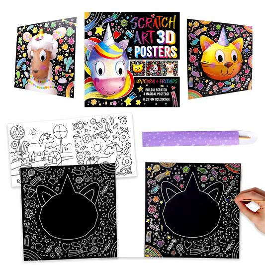 Scratch Art 3D Posters: Unicorn & Friends