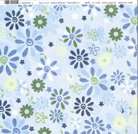 Scrapbook Paper: Flower Blue/Green