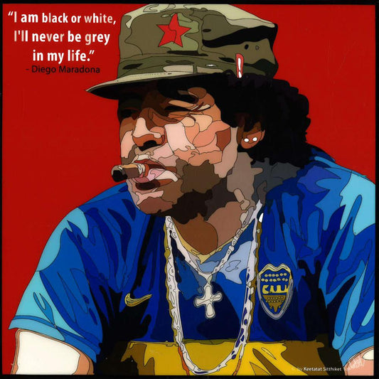 Diego Maradona: I Am Black Or White. I'Ii Never Be Grey (Hat) Pop Art (10X10)