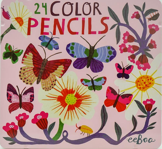 Eeboo 24 Colored Pencils Tin Butterflies And Flowers