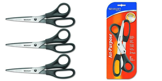 8 Inch Scissors / 3-Piece Pack with Black Handle