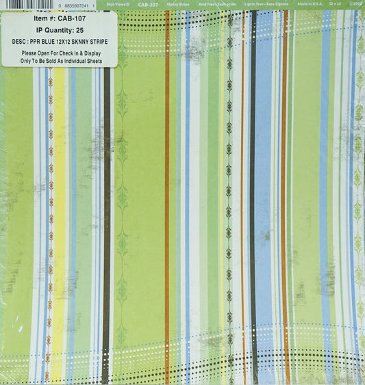 Scrapbook Paper: Ppr Blue Skinny Stripe