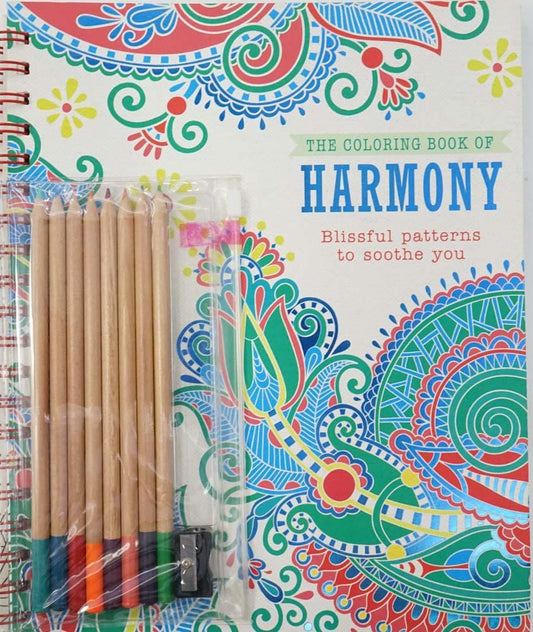 The Coloring Book Of Harmony: Blissful Patterns To Soothe You (8 Colored Pencil & Sharpener)
