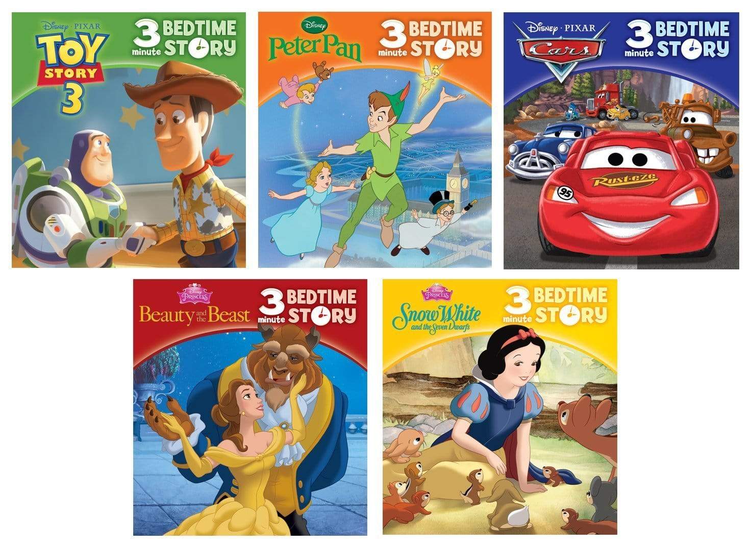 Disney Toy Story, Cars, Disney Princess and more! - 3-Minute Bedtime Stories 5-book Set