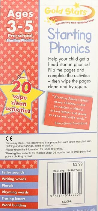 Gold Stars Starting Phonics Wipe Clean Practice Book
