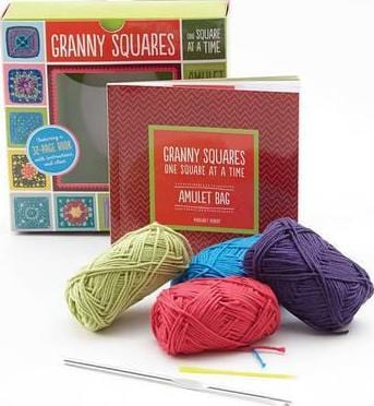 Granny Squares, One Square at a Time / Amulet Bag Kit: Includes hook and yarn for making two amulet bag necklaces - Featuring a 32-page book with instructions and ideas