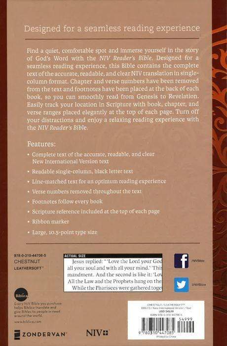 Niv Reader's Bible: Designed For A Seamless Reading Experience