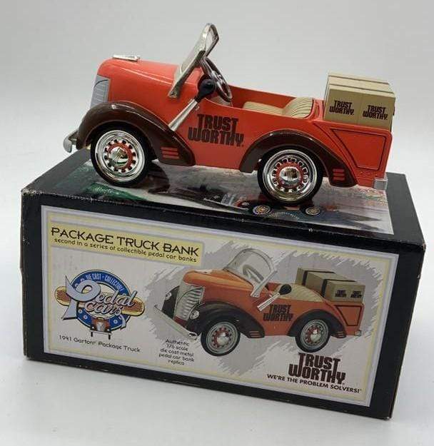 PACKAGE TRUCK BANK PEDAL CAR- TRUST WORTHY