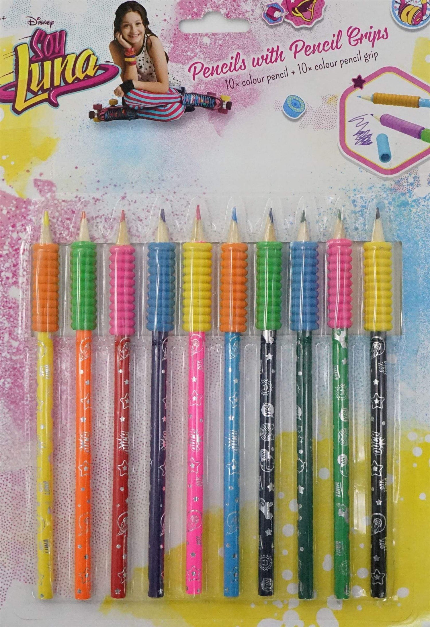 Soy Luna Set Of 10 Colour Pencils With Pencil Grips